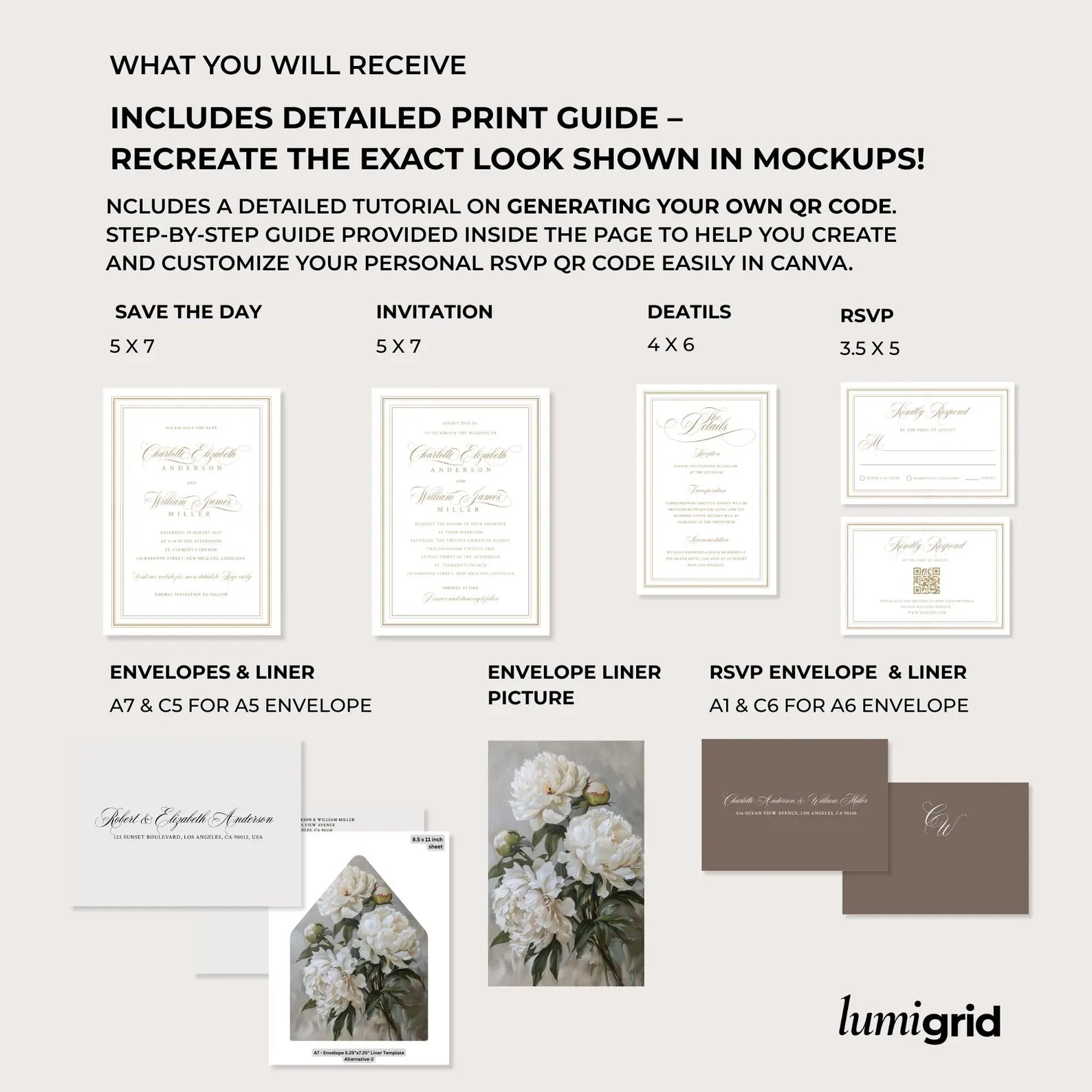 Ivory Peony Signature Wedding Invitation Template