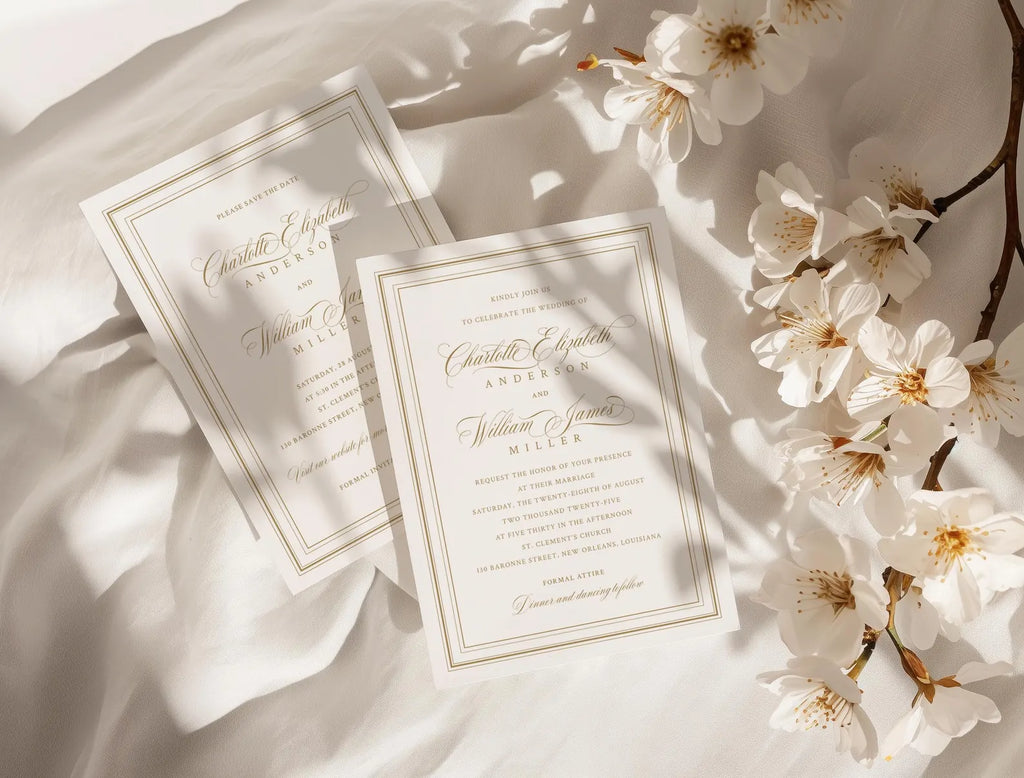 Ivory Peony Signature Wedding Invitation Template