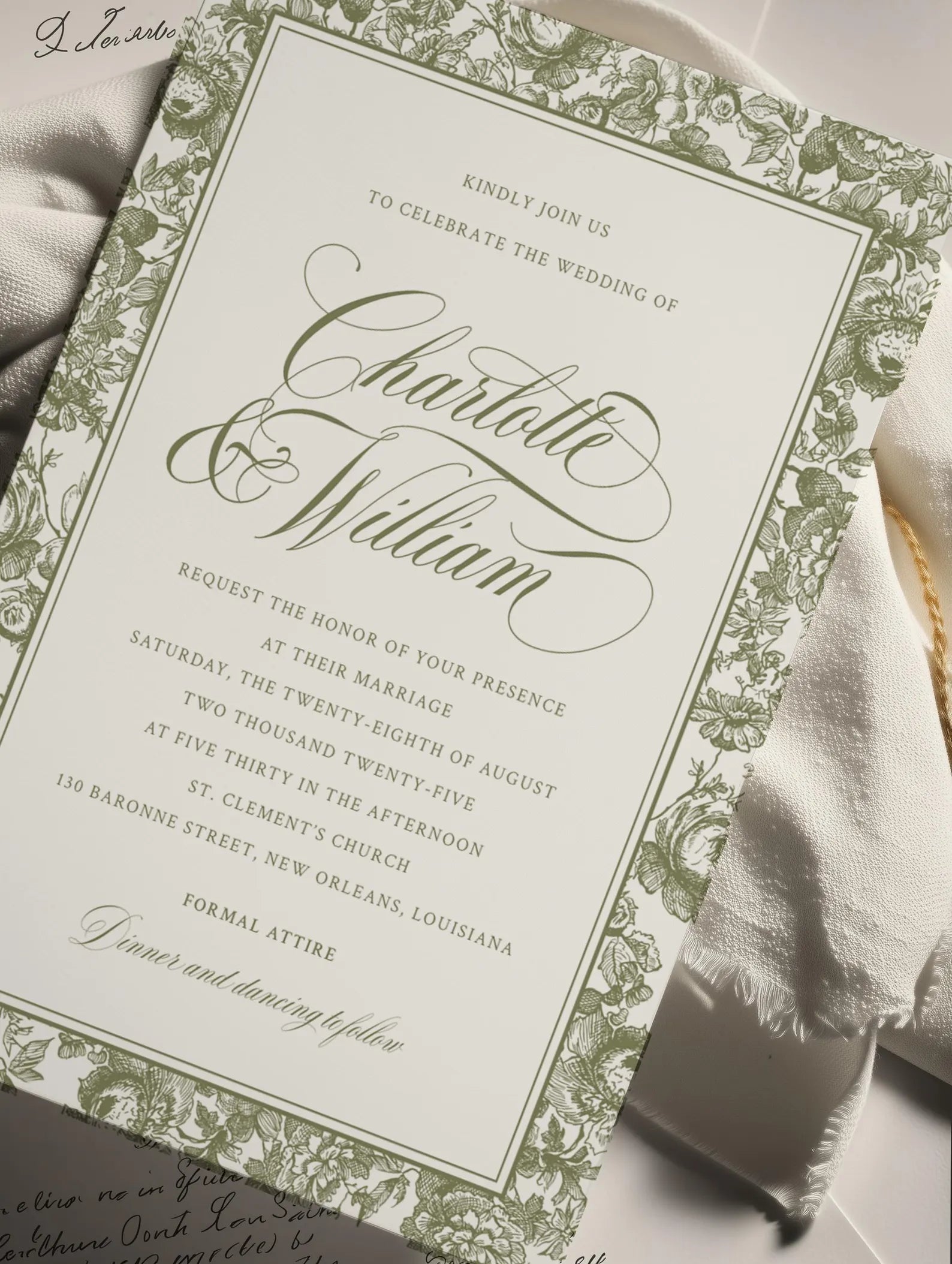 Olive Signature Botanical Wedding Invitation Template