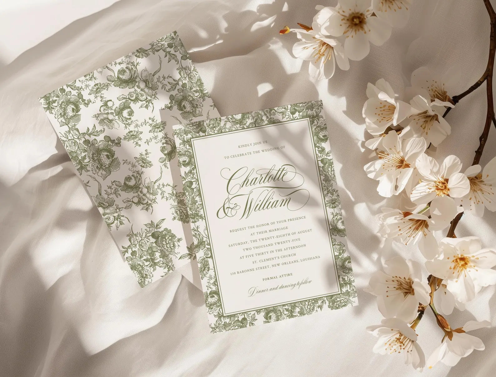 Olive Signature Botanical Wedding Invitation Template