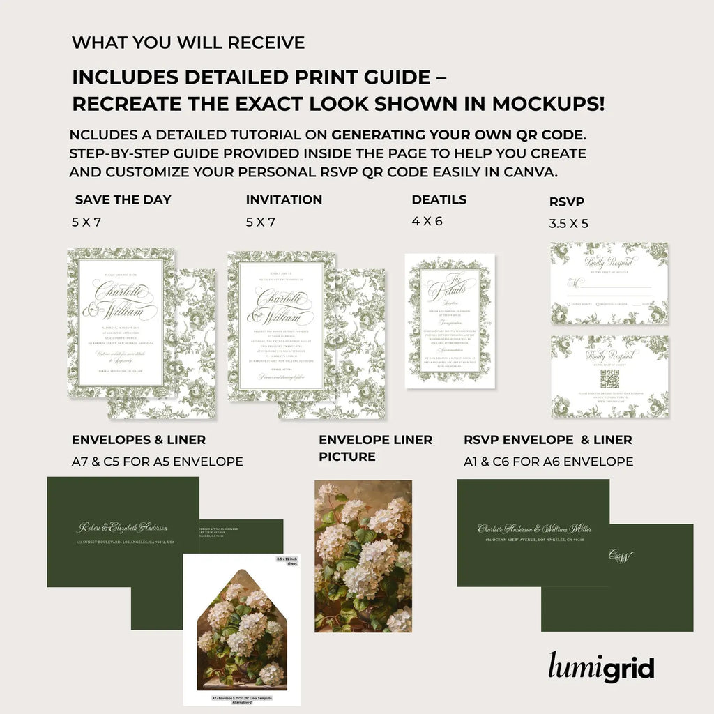 Olive Signature Botanical Wedding Invitation Template