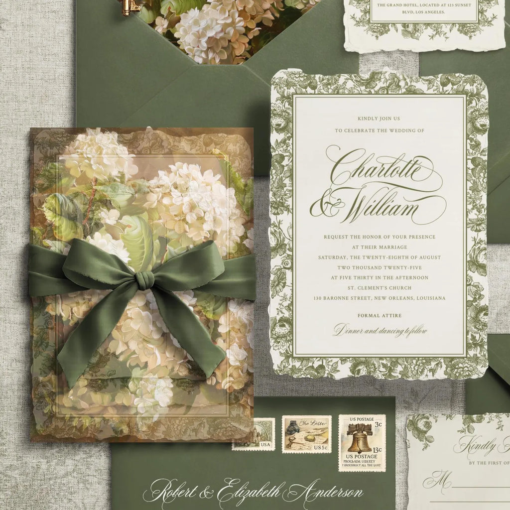Olive Signature Botanical Wedding Invitation Template