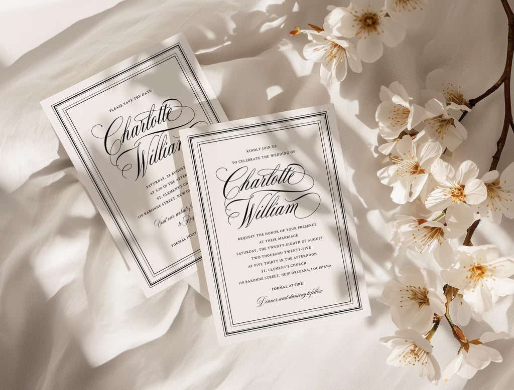 Ivory Peony Classic Wedding Invitation Template