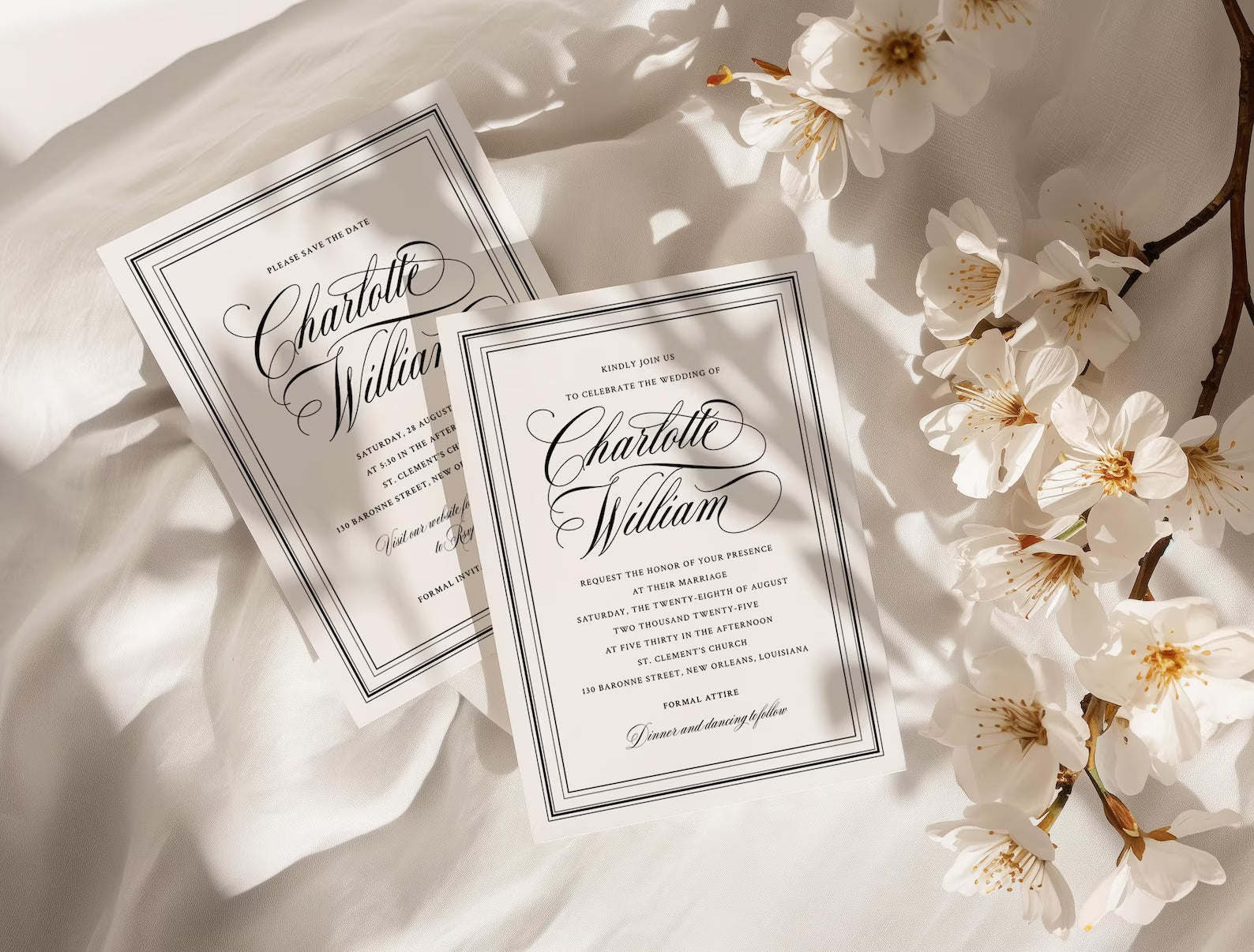 Ivory Peony Classic Wedding Invitation Template