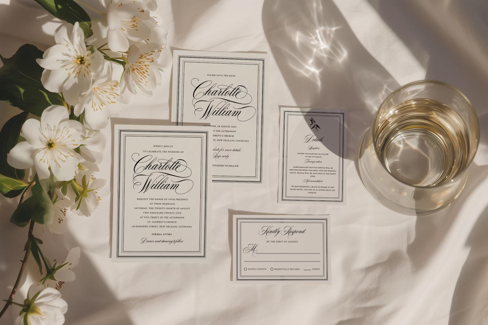 Ivory Peony Classic Wedding Invitation Template