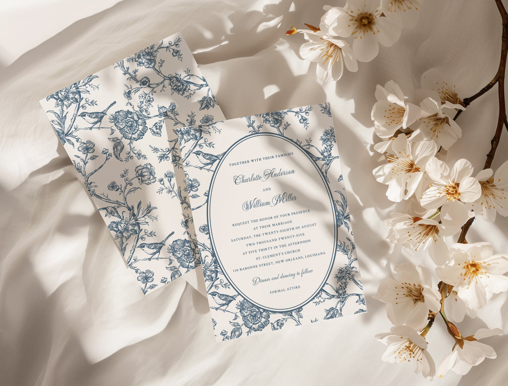 Rococo Affair Blue Toile Botanical Illustration Set PNG & SVG