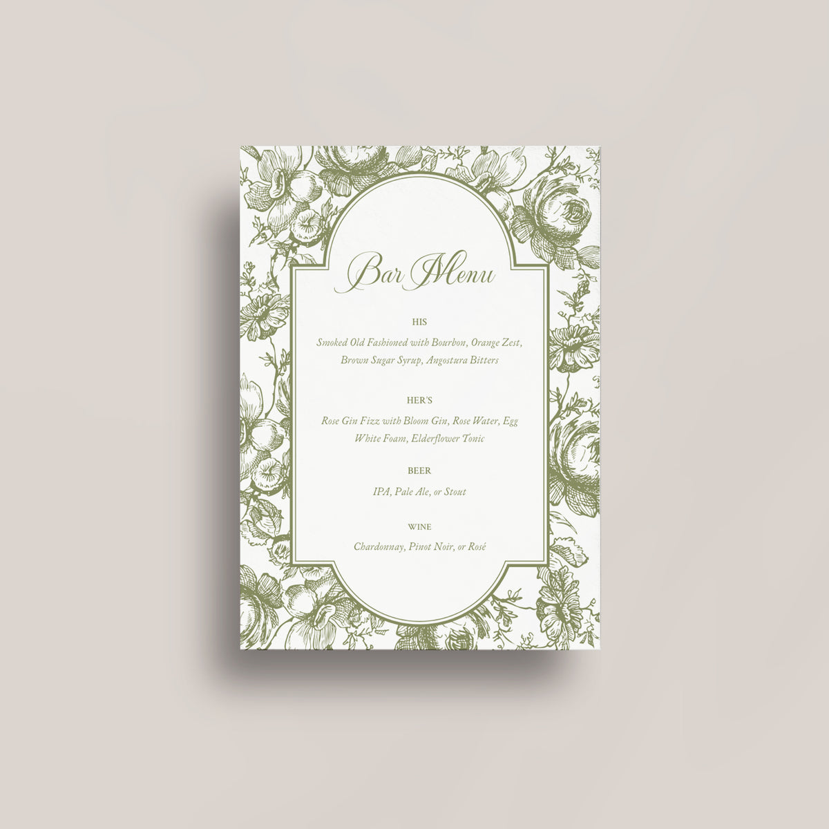 Olive Ivy Wedding Bar Menu Canva Template