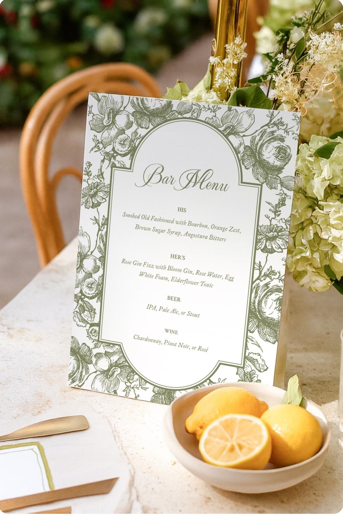 Olive Ivy Wedding Bar Menu Canva Template