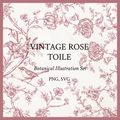 Rococo Affair Pink Toile Botanical Illustration Set PNG & SVG