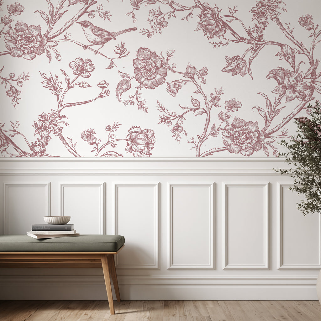Rococo Affair Pink Toile Botanical Illustration Set PNG & SVG